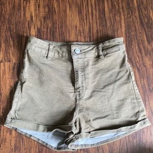 Olive green high-waisted shorts